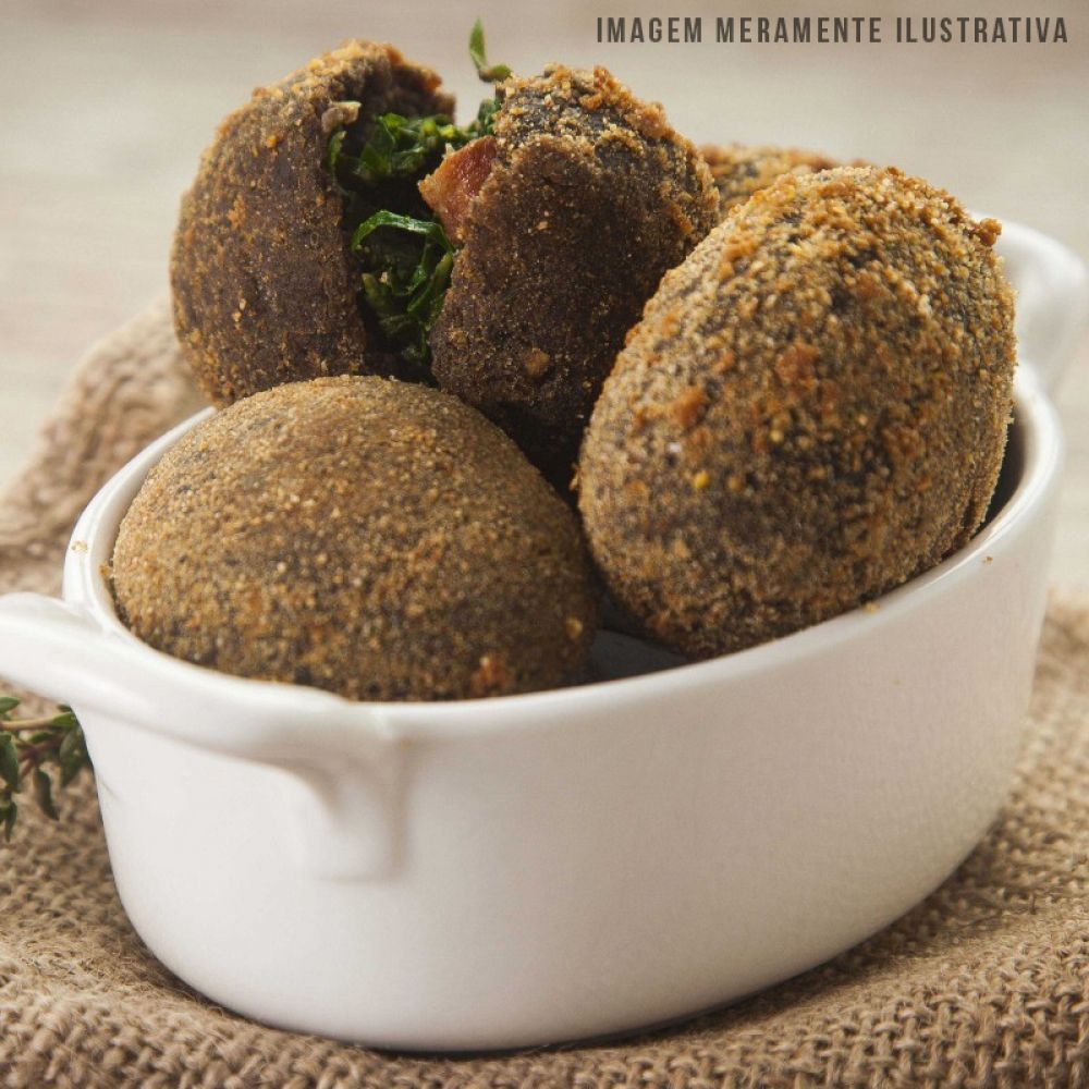 Bolinho de feijoada recheado com couve e bacon vegano